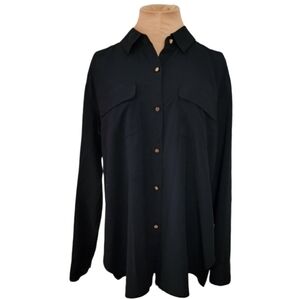 Juicy Couture Black Button Front Blouse Size 10 Gold Buttons